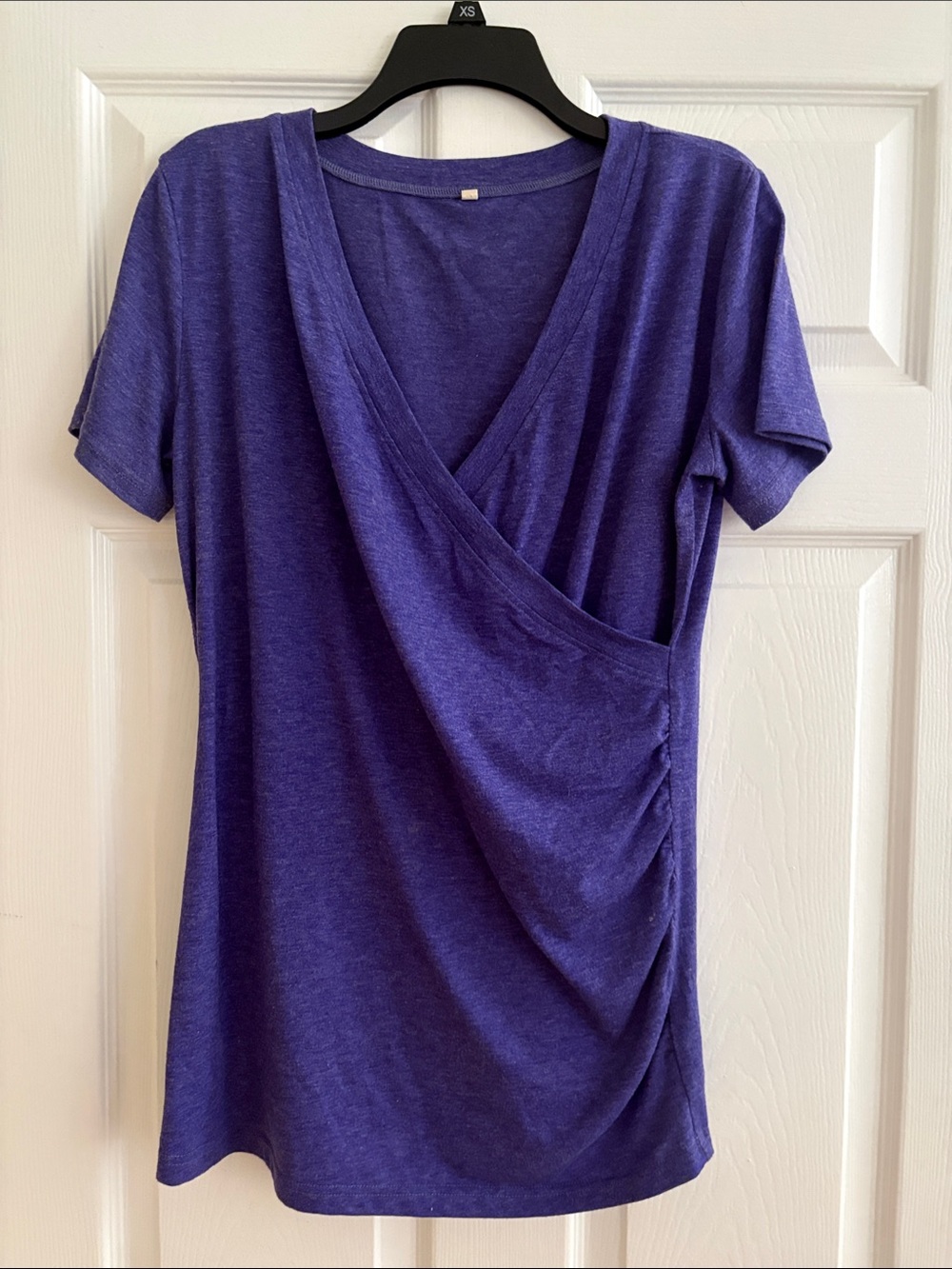 Amazon Purple Ruched Faux-Wrap Short Sleeve Top